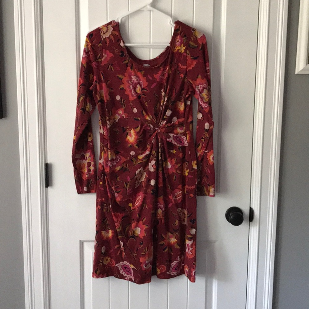 Maroon floral long sleeve bodycon maternity dress